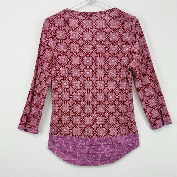 Lucky Brand Pink Red Boho Bandana Print Jersey Knit V Neck Pullover Festival Top - Picture 9 of 15